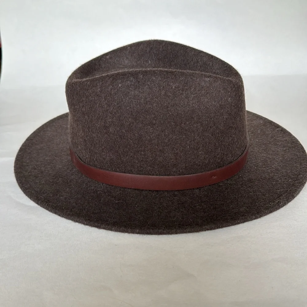 BRIXTON CLASSICS MESSER FEDORA Hat Brown Wool Faux Leather Band Sz M NWOT $75